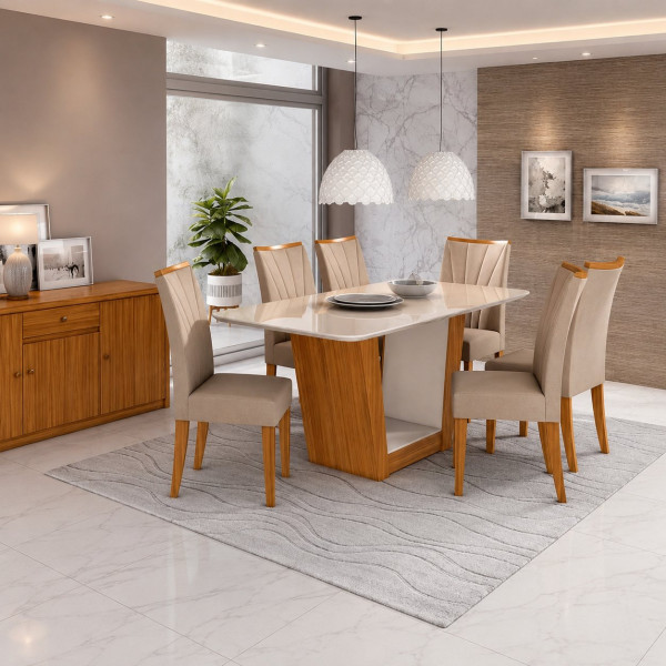 CJ MESA 6C LOPAS APOGEU CANT.COPO CAD APOGEU 170X90 NATURALE CREME AMENDOA / OFF WHITE