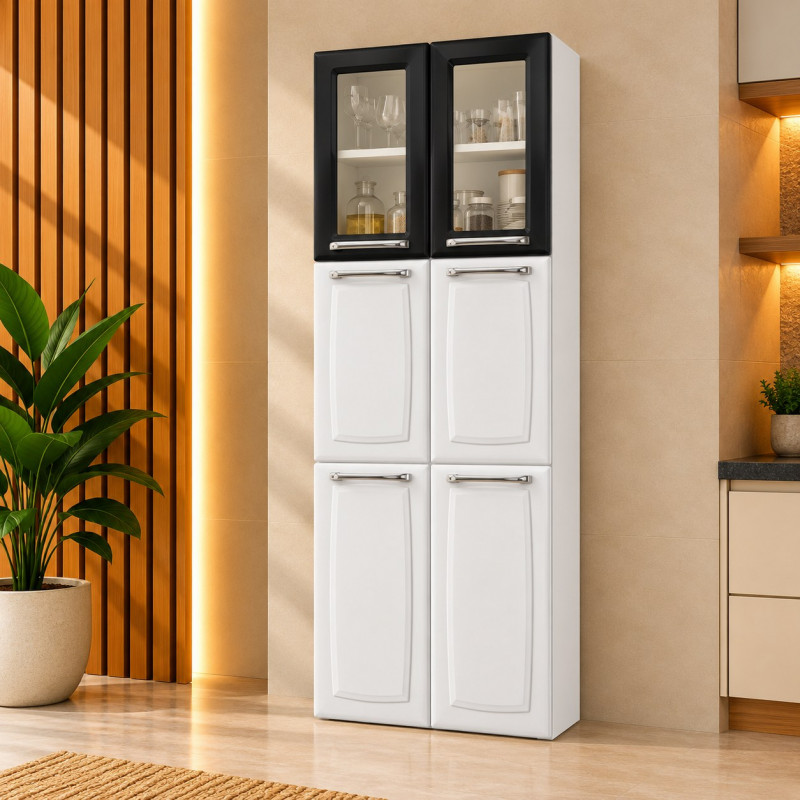 PANELEIRO ITATIAIA DUPLO ALTO C/ VIDRO LUCE IPLDV-70 BRANCO / PRETO 1248