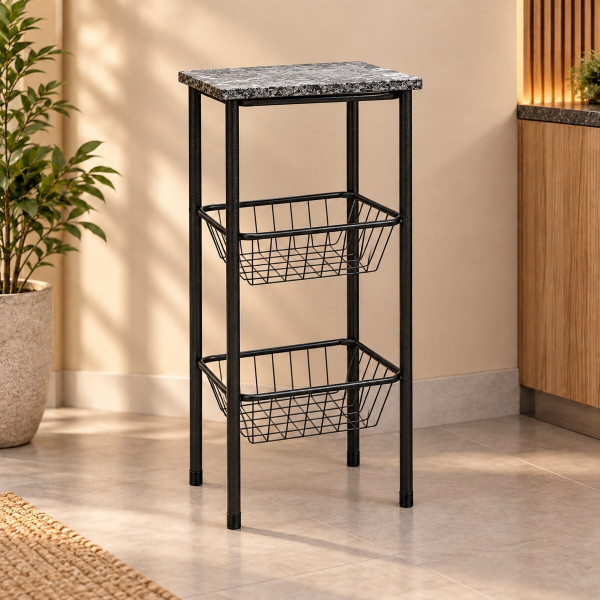 FRUTEIRA SERRA TUBOS 90CM C/GRANITO 2 CESTAS PRETO MARTELADO FRUTEIRA SERRA TUBOS 90CM C/GRANITO 2 CESTAS PRETO MARTELADO