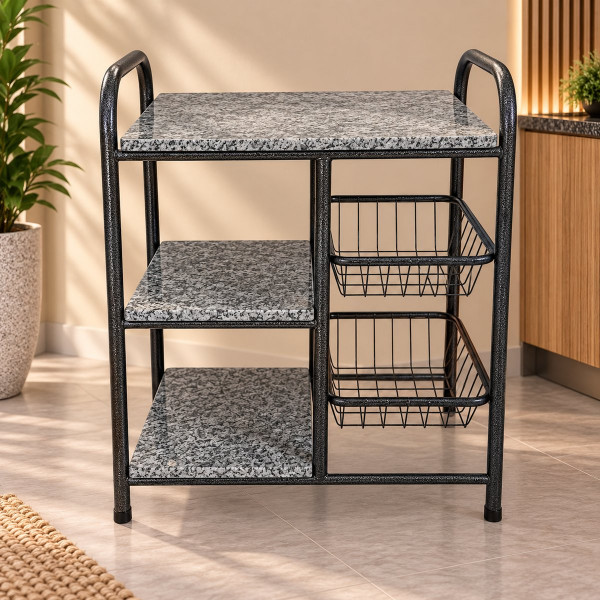FRUTEIRA SERRA TUBOS P/ MICRO 90CM C/GRANITO 2 CESTAS PRETO MARTELADO FRUTEIRA SERRA TUBOS P/ MICRO 90CM C/GRANITO 2 CESTAS PRETO MARTELADO