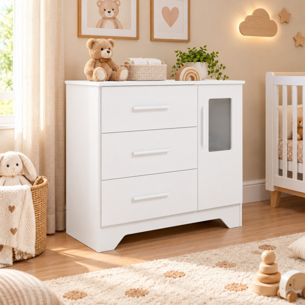 COMODA 3G 1P. ABRIR PEROBA POPY RETRO BRANCO BRILHO COMODA 3G 1P. ABRIR PEROBA POPY RETRO BRANCO BRILHO