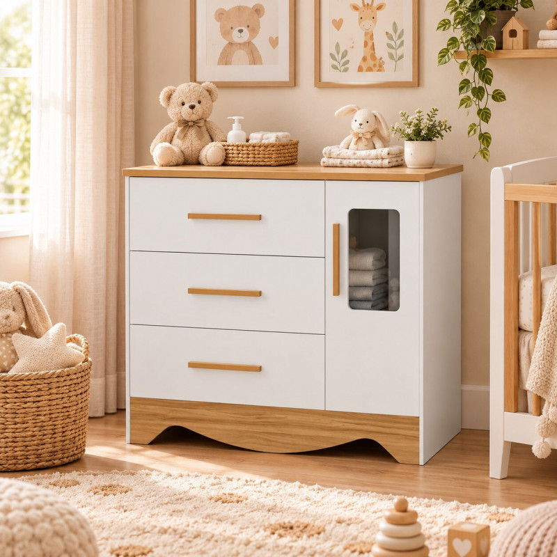 COMODA 3G 1P. ABRIR PEROBA POPY RETRO BRANCO BRILHO/AMENDOA COMODA 3G 1P. ABRIR PEROBA POPY RETRO BRANCO BRILHO/AMENDOA