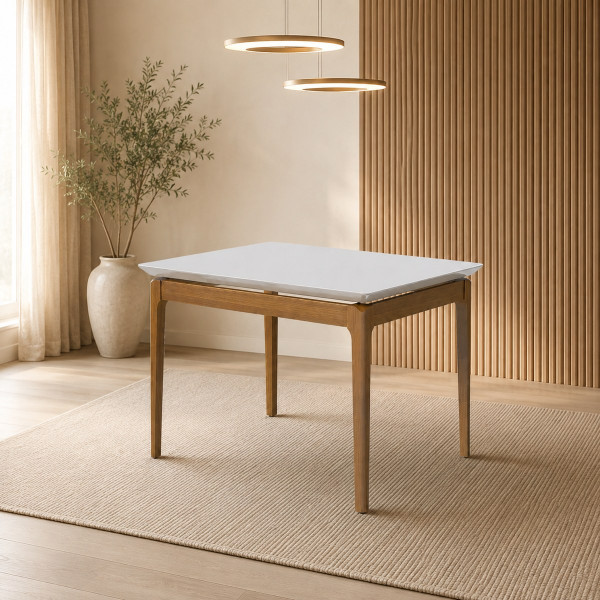 MESA IMCAL WIND 1.2 C/ VIDRO RETANGULAR OFF WHITE / CINAMOMO