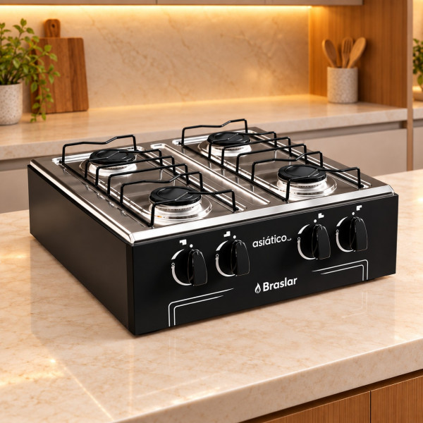 FOGAO 4B BRASLAR COOKTOP ASIATICO JR PRETO