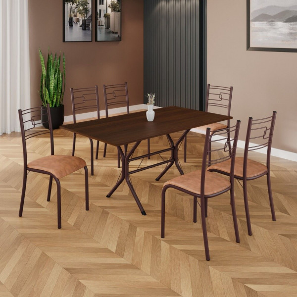 CJ MESA 6C MOVEIS TEIXEIRA PARATY RETANGULAR 140X75 JAMBO MARROM / MARROM