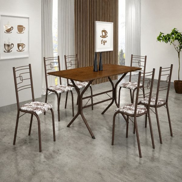 CJ MESA 6C MOVEIS TEIXEIRA PARATY RETANGULAR 140X75 BRANCO MARROM / MARROM