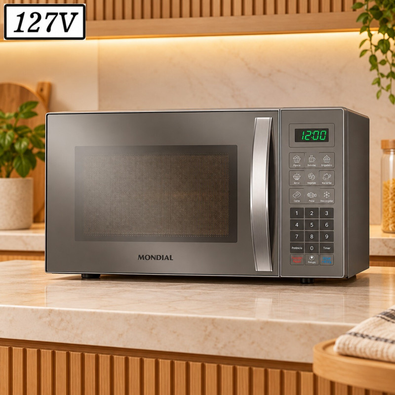 FORNO MICROONDAS MONDIAL MO0234E 34L 127V PRATA COBRE ESPELHADO