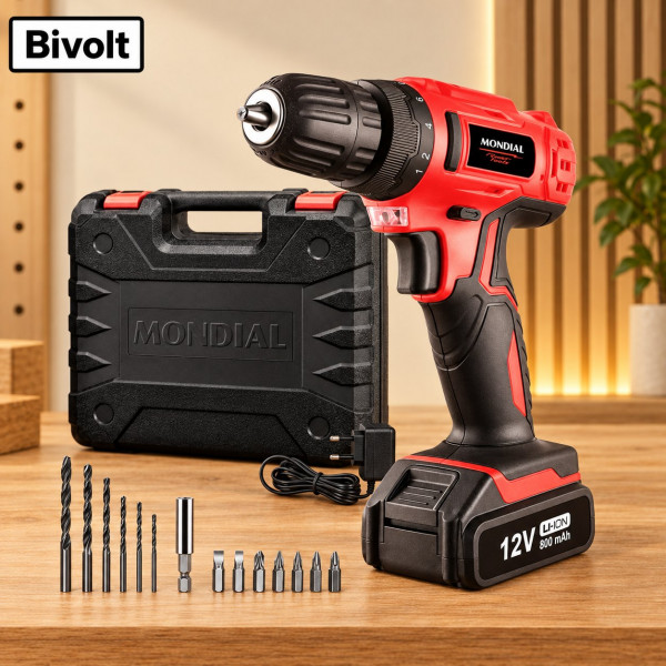 PARAFUSADEIRA E FURADEIRA MONDIAL FPF-06M COM MALETA BAT 12V CARREGADOR BIVOLT PARAFUSADEIRA E FURADEIRA MONDIAL FPF-06M COM MALETA BAT 12V CARREGADOR BIVOLT