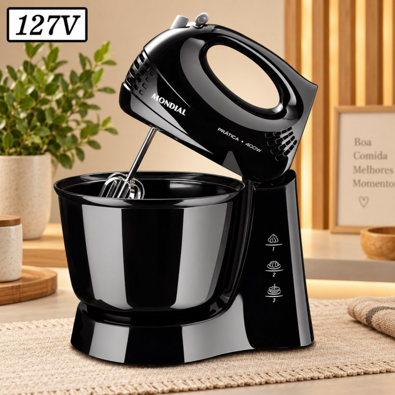 BATEDEIRA MONDIAL B44B 1 TIGELA 3 VEL 400W 127V PRETO BATEDEIRA MONDIAL B44B 1 TIGELA 3 VEL 400W 127V PRETO
