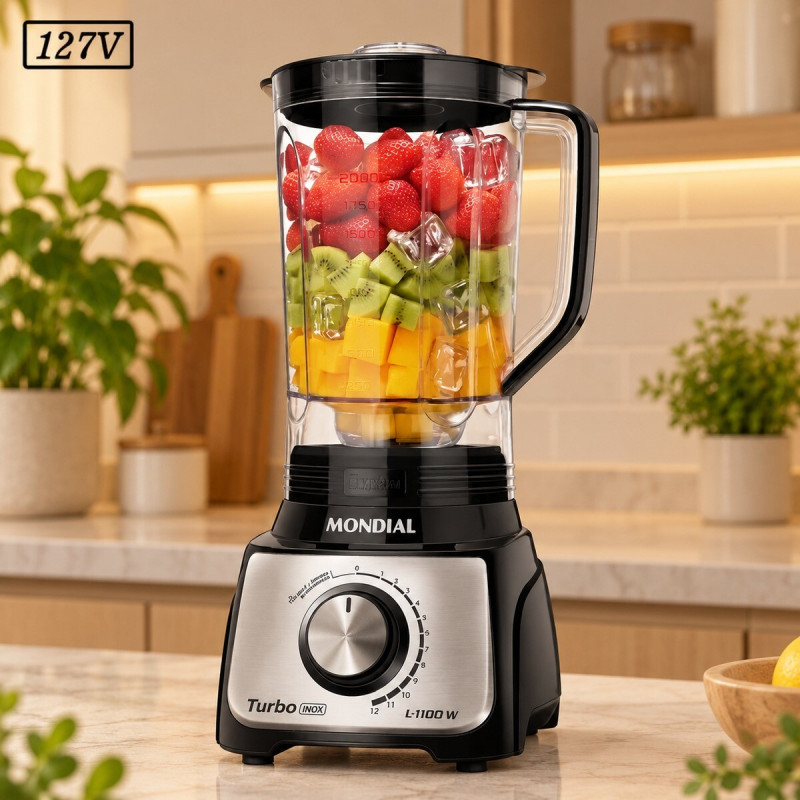 LIQUIDIFICADOR MONDIAL L-1100 BI 12 VEL 127V PRETO/INOX LIQUIDIFICADOR MONDIAL L-1100 BI 12 VEL 127V PRETO/INOX