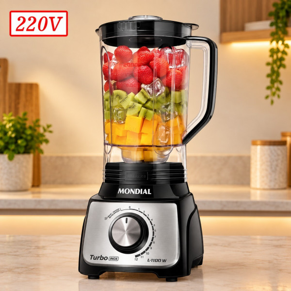 LIQUIDIFICADOR MONDIAL L-1100 BI 12 VEL 220V PRETO/INOX LIQUIDIFICADOR MONDIAL L-1100 BI 12 VEL 220V PRETO/INOX