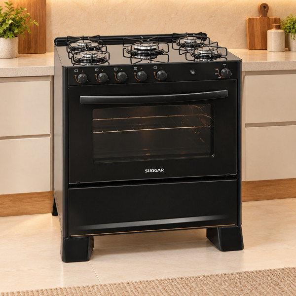 FOGAO 5B SUGGAR PISO COOK GLASS MESA VIDRO PRETO FGVCG510PT