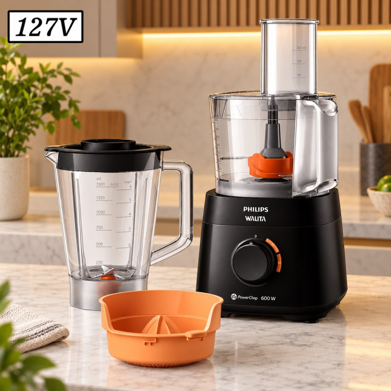 MULTIPROCESSADOR PHILIPS WALITA POWERCHOP 2 VEL 600W 127V PRETO MULTIPROCESSADOR PHILIPS WALITA POWERCHOP 2 VEL 600W 127V PRETO