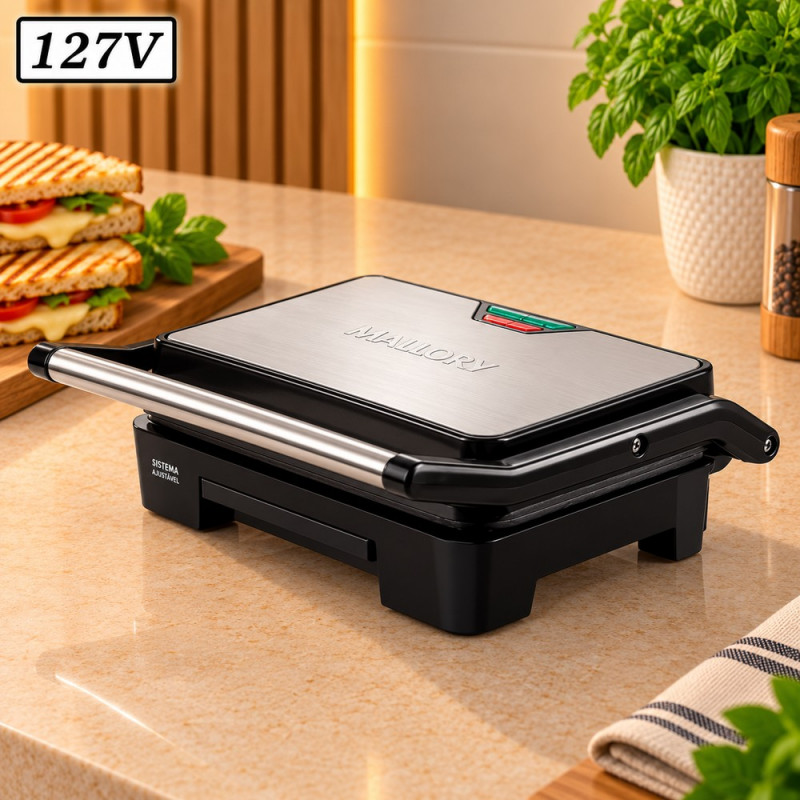 SANDUICHEIRA GRILL MALLORY ASTERIA COMPACT 900W 127V INOX/PRETA SANDUICHEIRA GRILL MALLORY ASTERIA COMPACT 900W 127V INOX/PRETA