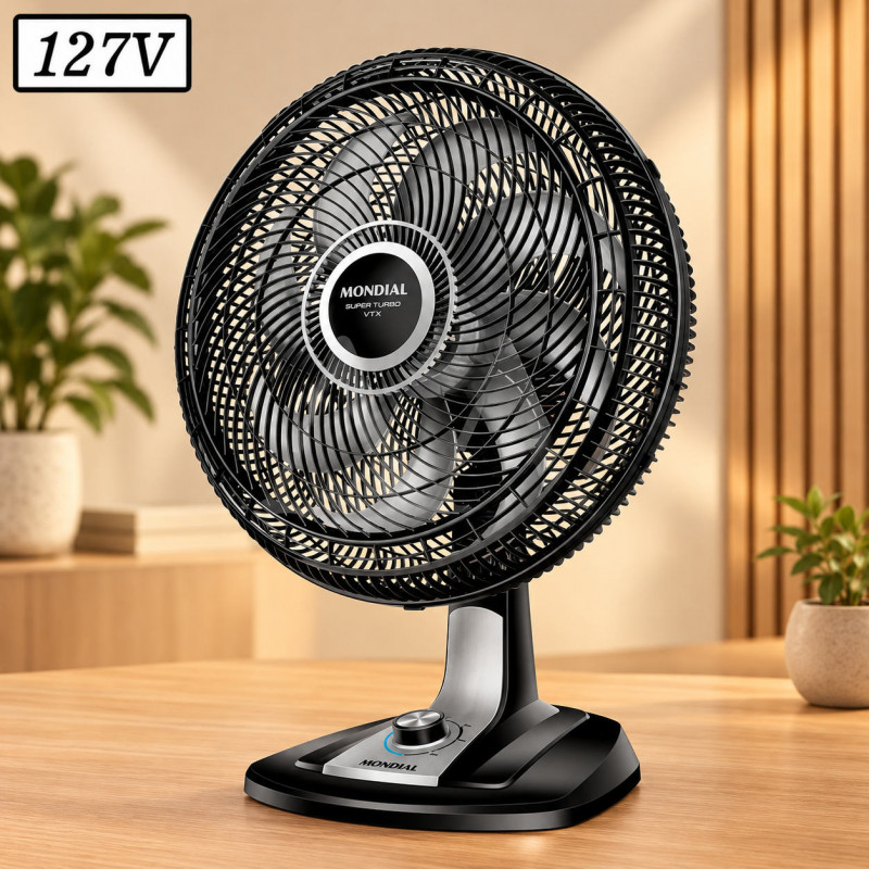 VENTILADOR MONDIAL VTX-40-8P SUPER TURBO 40CM 8 PAS 3 VEL 127V PRETO VENTILADOR MONDIAL VTX-40-8P SUPER TURBO 40CM 8 PAS 3 VEL 127V PRETO