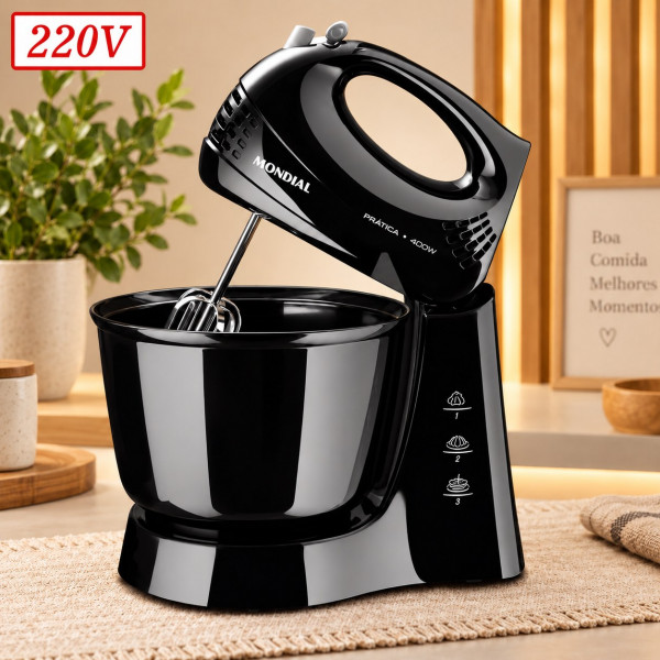 BATEDEIRA MONDIAL B44B 1 TIGELA 3 VEL 400W 220V PRETO BATEDEIRA MONDIAL B44B 1 TIGELA 3 VEL 400W 220V PRETO