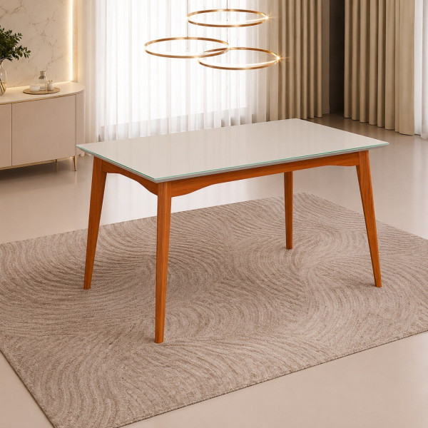 MESA AGN ALICE RETANGULAR 156X90 C/VIDRO MADEIRA/OFF WHITE