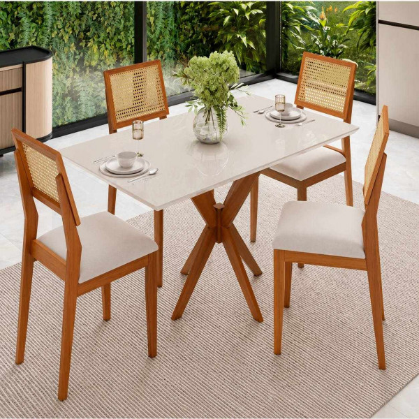 CJ MESA 4C AGN ANNA RETANGULAR 116X80 C/VIDRO CAD LARISSA MADEIRA/OFF WHITE CJ MESA 4C AGN ANNA RETANGULAR 116X80 C/VIDRO CAD LARISSA MADEIRA/OFF WHITE