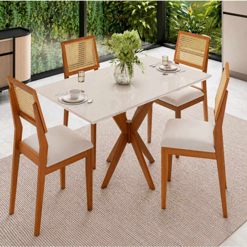 CJ MESA 4C AGN ANNA RETANGULAR 116X80 C/VIDRO CAD LARISSA MADEIRA/OFF WHITE CJ MESA 4C AGN ANNA RETANGULAR 116X80 C/VIDRO CAD LARISSA MADEIRA/OFF WHITE