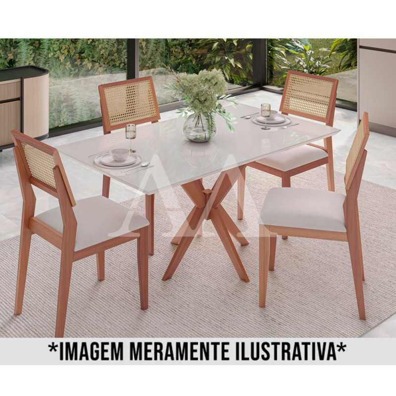 CJ MESA 04 CADEIRAS AGN ANNA RETANGULAR 116X80 C/VIDRO MADEIRA/OFF WHITE