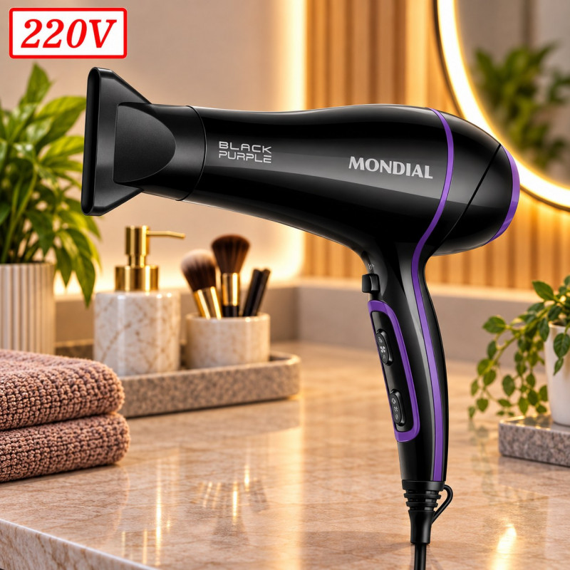 SECADOR DE CABELO MONDIAL BLACK PURPLE SCN-01 2000W 220V SECADOR DE CABELO MONDIAL BLACK PURPLE SCN-01 2000W 220V