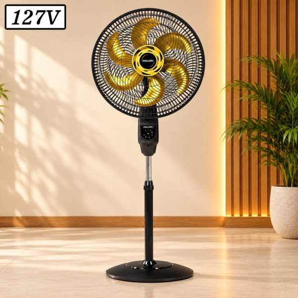 VENTILADOR MALLORY CHRONOS COLUNA 40CM 6 PAS 3 VEL 127V PRETO/DOURADO