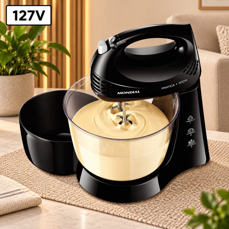 BATEDEIRA MONDIAL B-45-B 2 TIGELAS 3 VEL 400W 127V PRETO