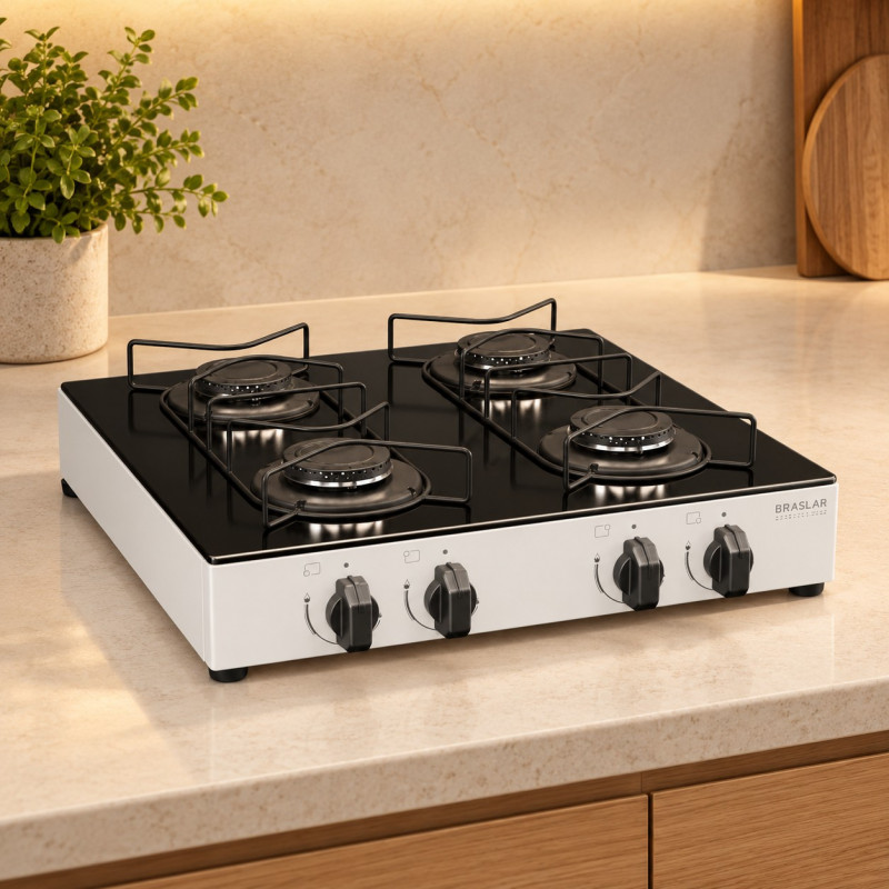FOGAO 4B BRASLAR COOKTOP ASIATICO GLASS BRANCO FOGAO 4B BRASLAR COOKTOP ASIATICO GLASS BRANCO