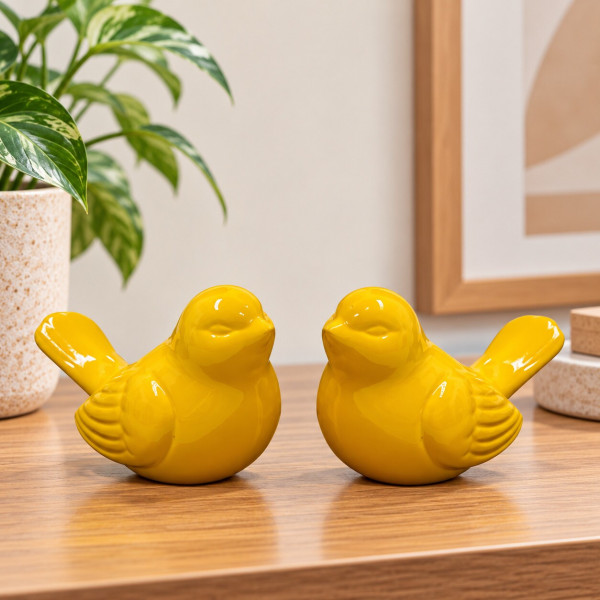 DUPLA DE PASSAROS CERAMICA AMARELO DUPLA DE PASSAROS CERAMICA AMARELO