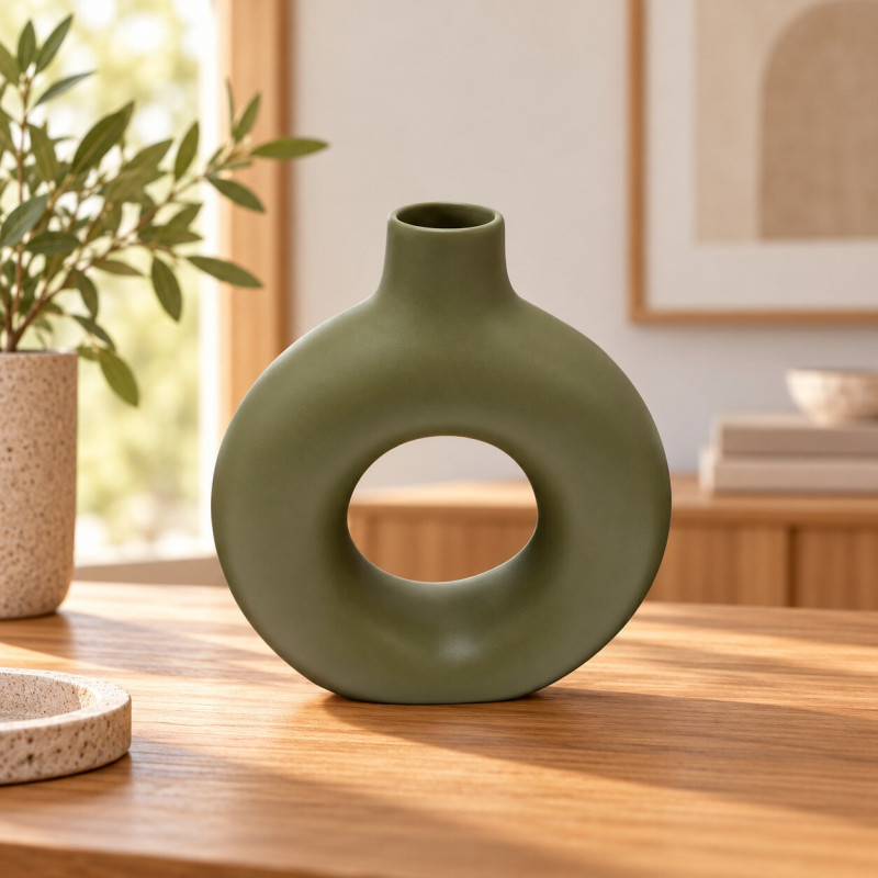 GARRAFA CERAMICA DONUTS G VERDE MUSGO GARRAFA CERAMICA DONUTS G VERDE MUSGO