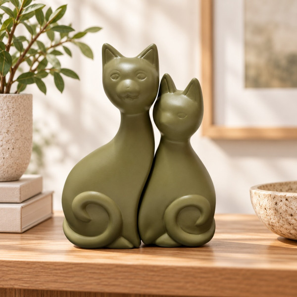 CASAL DE GATO DA SORTE CERAMICA VERDE MUSGO