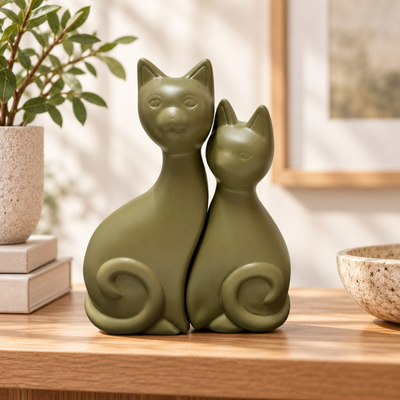 CASAL DE GATO DA SORTE CERAMICA VERDE MUSGO CASAL DE GATO DA SORTE CERAMICA VERDE MUSGO