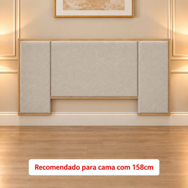 CABECEIRA DE CASAL ROBEL CONCEPT 1.58 C/2 PAINEIS LATERAIS ESTOFADA HANOVER/TEC BUCLE