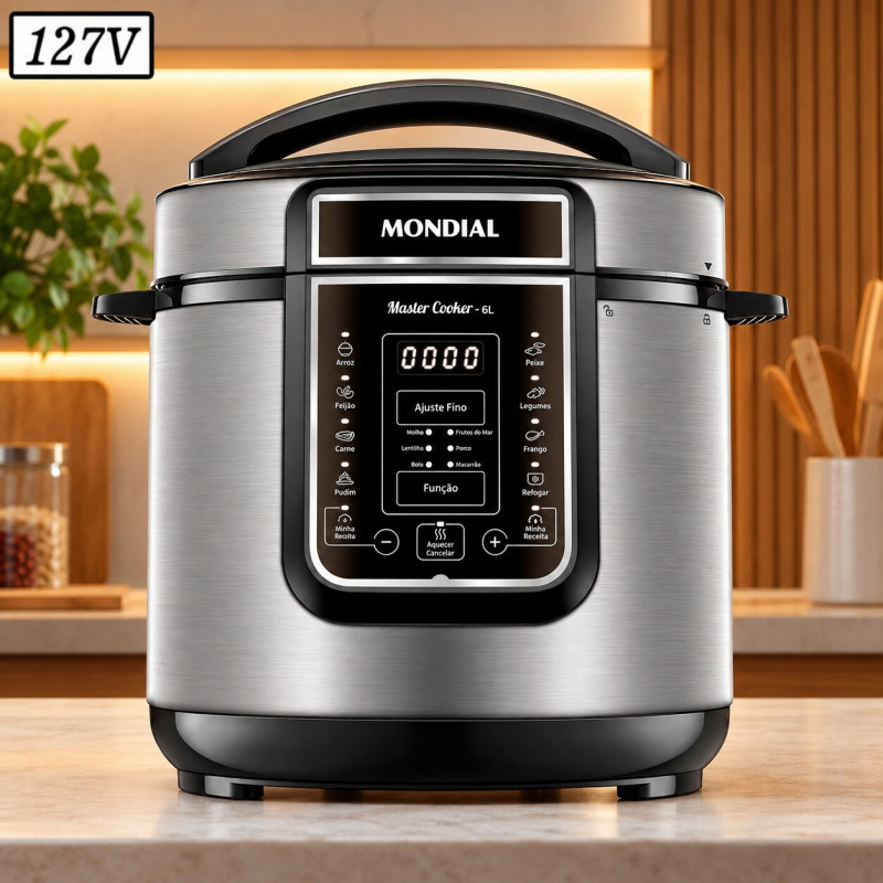 PANELA DE PRESSAO ELETRICA MONDIAL PE-60-6L-I DIGITAL MASTER COOKER 6L 1000W 127V PRETO/INOX PANELA DE PRESSAO ELETRICA MONDIAL PE-60-6L-I DIGITAL MASTER COOKER 6L 1000W 127V PRETO/INOX