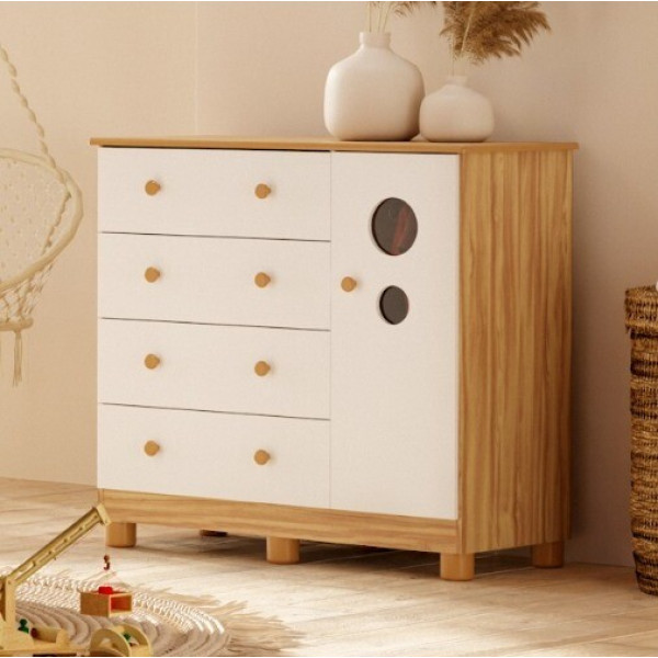 COMODA 4G 1P. ABRIR PEROBA DUDA PLUS AMENDOA/BRANCO BRILHO