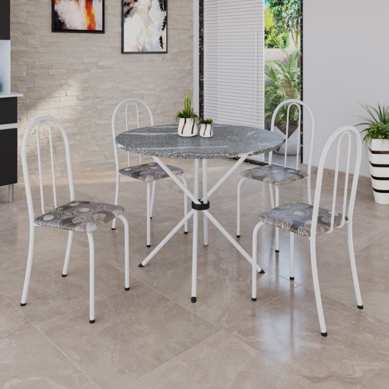 CJ MESA SOMA 4C ANE B 75CM REDONDA GRANITO TOPAZIO PARAOPEBA BRANCO