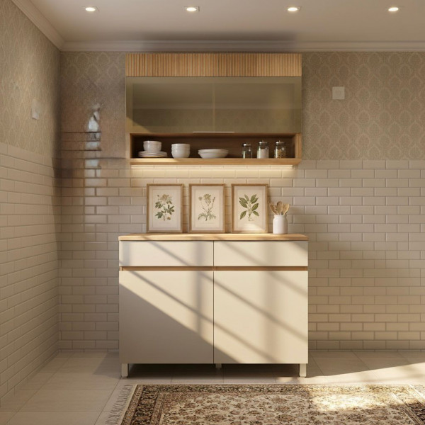 KIT 2P 1P C/VD 2G NESHER REALEZA PREMIUM 120CM CARVALHO/GREIGE 501232