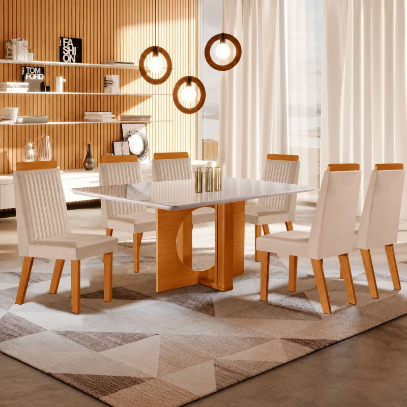 CJ MESA 6C LJ MOVEIS FIRENZE 160X80 TAMPO CHANFRADO C/VDO CAD.RIVIERA TEC164 CASTANHO/CINAMOMO CJ MESA 6C LJ MOVEIS FIRENZE 160X80 TAMPO CHANFRADO C/VDO CAD.RIVIERA TEC164 CASTANHO/CINAMOMO