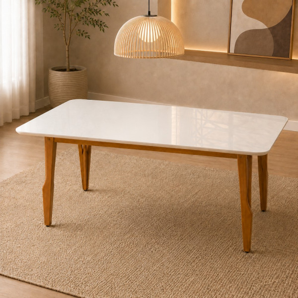 MESA ART ASSENTOS SIENA RETANGULAR 180X90 C/VDO MEL/OFF WHITE