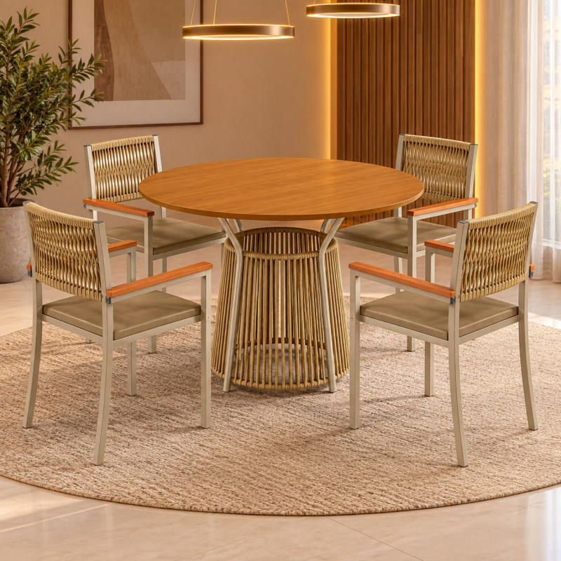 CJ MESA 4C PAONANDA ROMA REDONDA 120X80 CAD. VIENA C/CORDA CINAMOMO/DOURADO CJ MESA 4C PAONANDA ROMA REDONDA 120X80 CAD. VIENA C/CORDA CINAMOMO/DOURADO