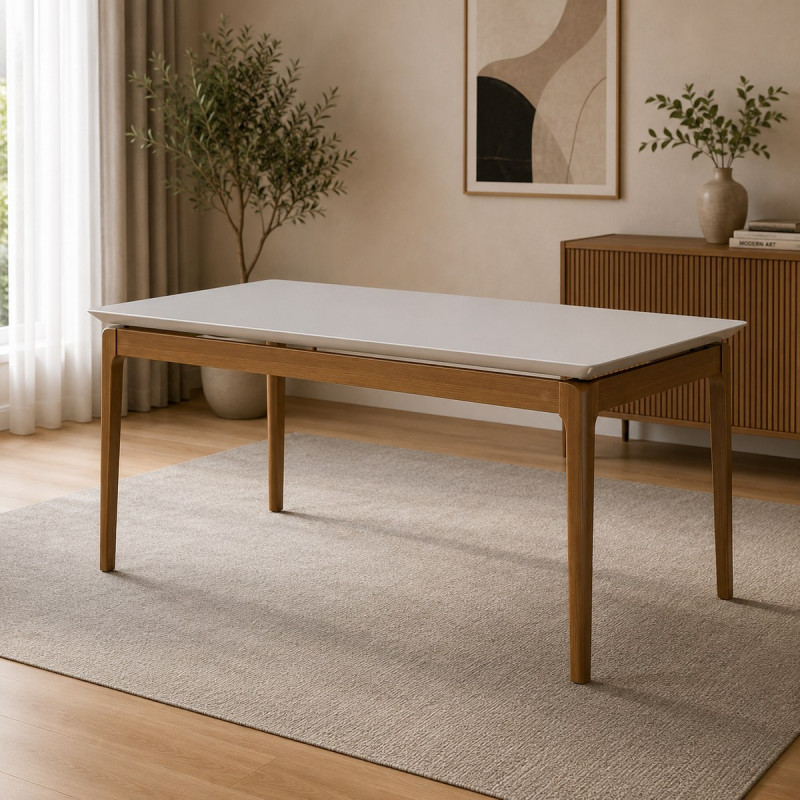 MESA IMCAL WIND 2.2 C/ VIDRO RETANGULAR OFF WHITE/CINAMOMO MESA IMCAL WIND 2.2 C/ VIDRO RETANGULAR OFF WHITE/CINAMOMO
