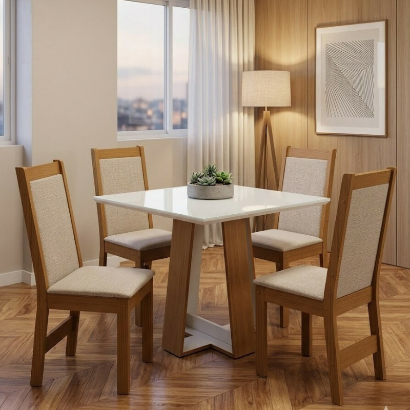 CJ MESA 4C SAO CARLOS LAIS QUADRADA 90X90 C/VDO CAD.MONACO TEC ASGARD BEGE CINAMOMO/OFF WHITE