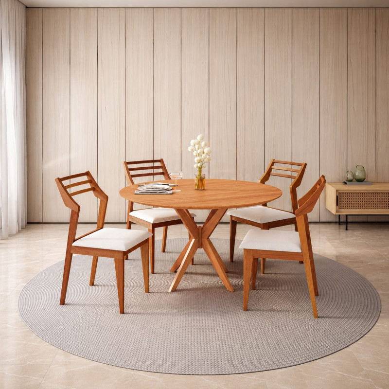 CJ MESA 4C AGN VITORIA REDONDA 90CM TAMPO LAMINADO CAD VITORIA/MADEIRA CJ MESA 4C AGN VITORIA REDONDA 90CM TAMPO LAMINADO CAD VITORIA/MADEIRA