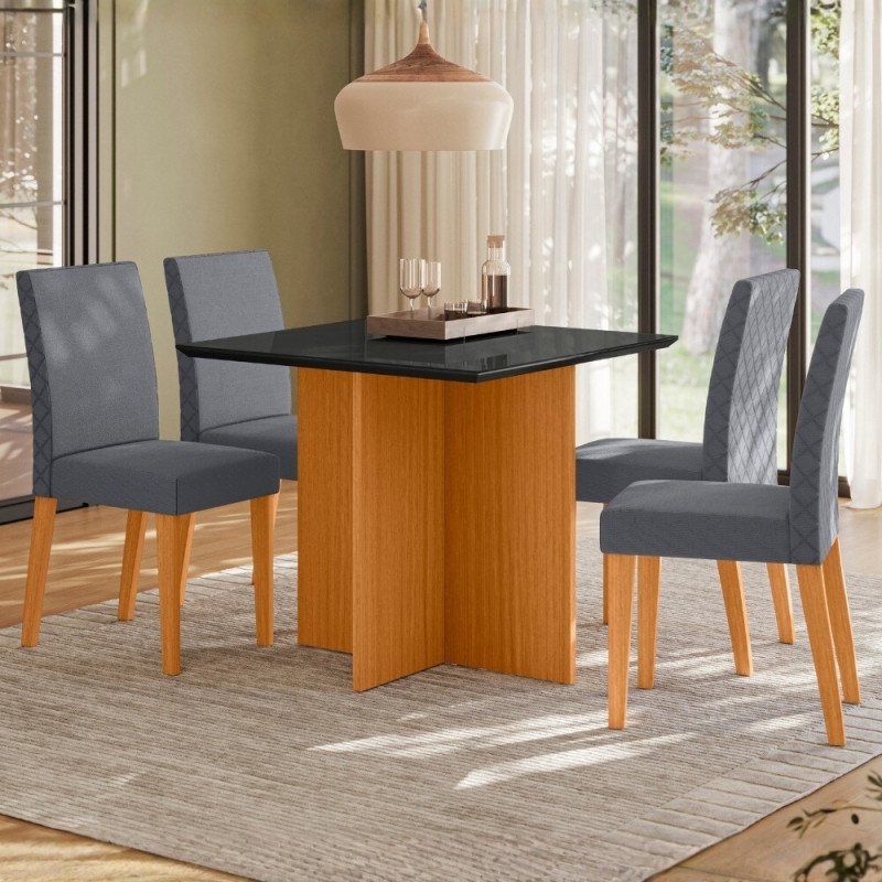 CJ MESA 4C POLIMAN HELO QUADRADA 90X90 C/VIDRO PRETO CAD LUARA FREIJO/GRISS CJ MESA 4C POLIMAN HELO QUADRADA 90X90 C/VIDRO PRETO CAD LUARA FREIJO/GRISS
