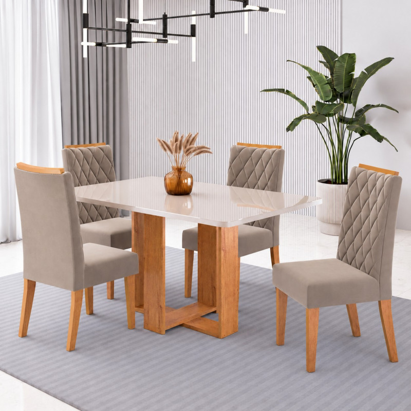 CJ MESA 4C VIERO MOVEIS ZARA RETANGULAR 120X80 C/VDO CAD IZA MEL/OFF WHITE/VELUDO PEROLA CJ MESA 4C VIERO MOVEIS ZARA RETANGULAR 120X80 C/VDO CAD IZA MEL/OFF WHITE/VELUDO PEROLA