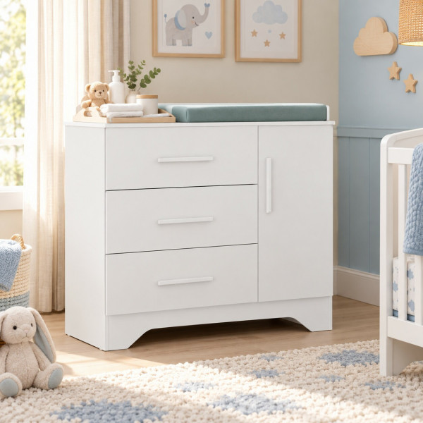 COMODA 3G 1P. ABRIR LISA PEROBA POPY RETRO BRANCO BRILHO