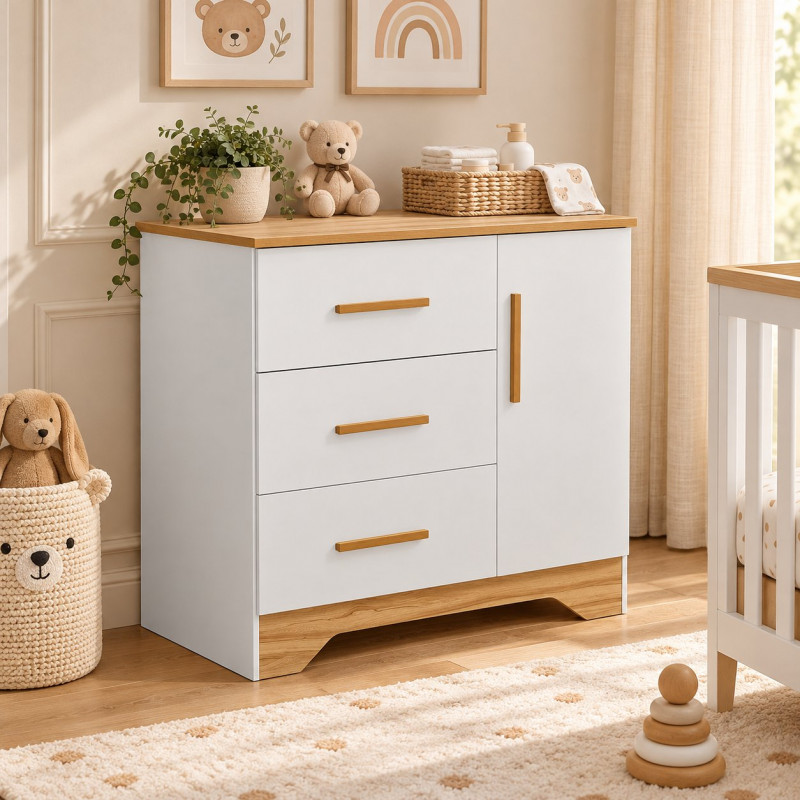COMODA 3G 1P. ABRIR LISA PEROBA POPY RETRO BRANCO BRILHO/AMENDOA COMODA 3G 1P. ABRIR LISA PEROBA POPY RETRO BRANCO BRILHO/AMENDOA