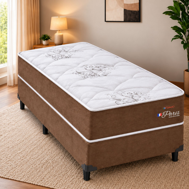 CJ BASE BOX/COLCHAO 108X198X56 TOPAZIO PARIS CHOCOLATE MOLAS ENSACADAS
